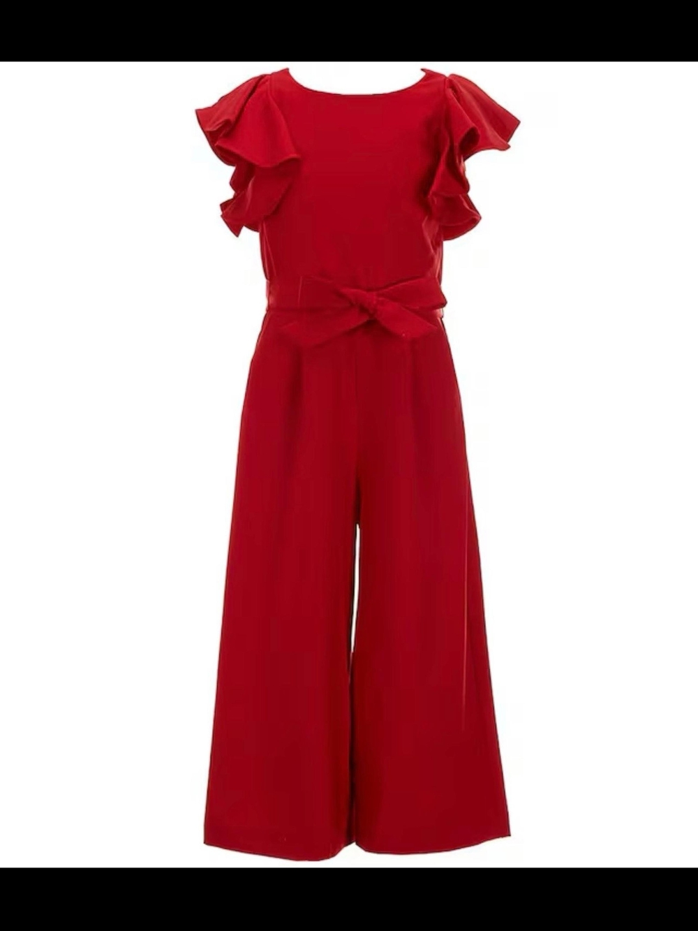 GB girls Red Ruffle-Sleeve Wide-Leg Jumpsuit.